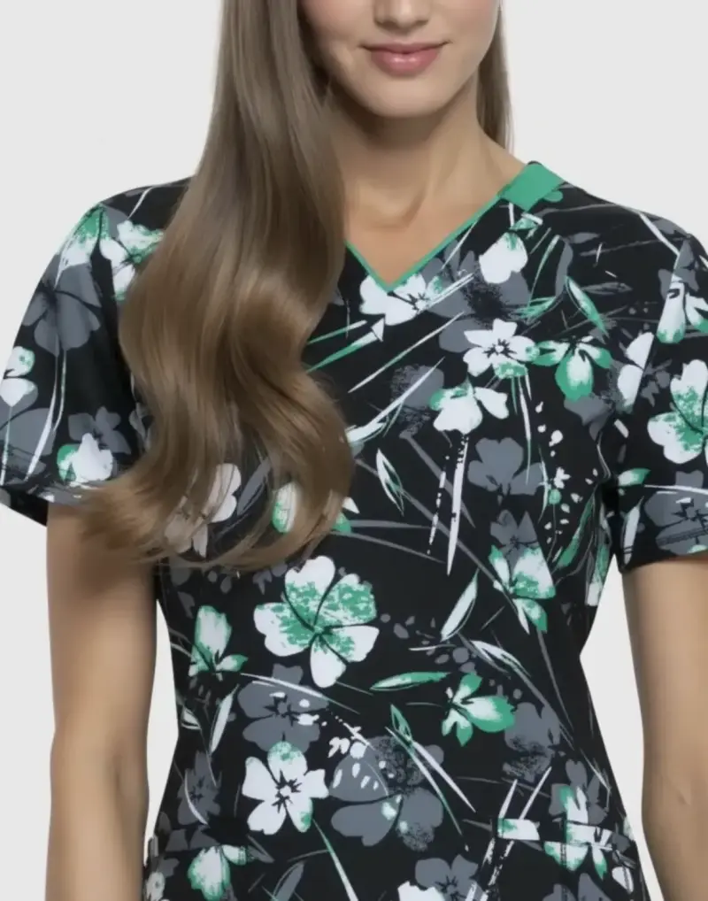 Blusa médica estampada floral negra marca Cherokee - 3