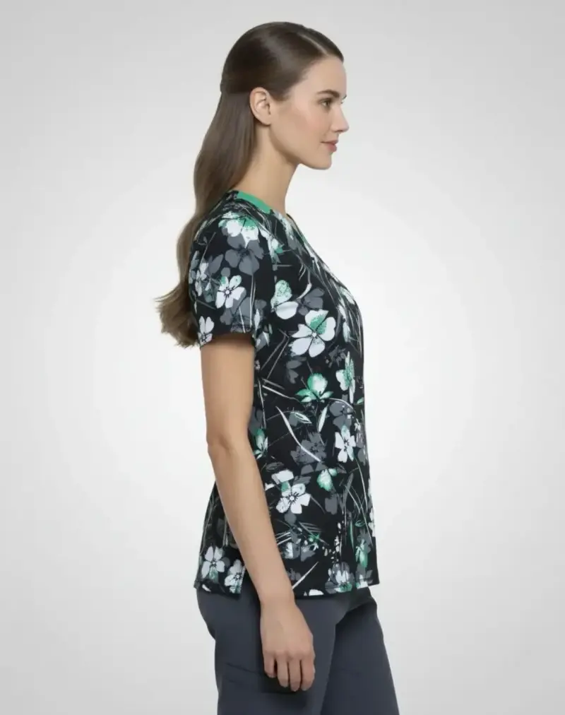 Blusa médica estampada floral negra marca Cherokee - 4