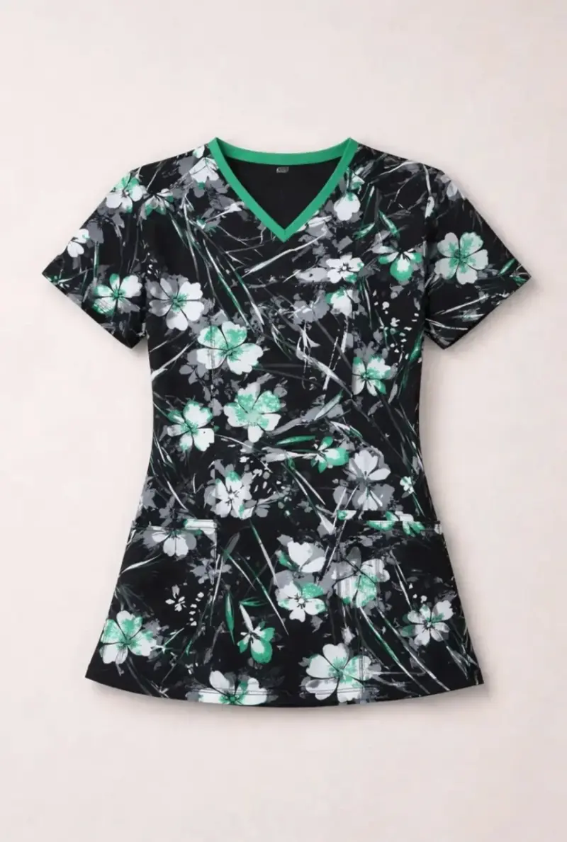 Blusa médica estampada floral negra marca Cherokee - 5