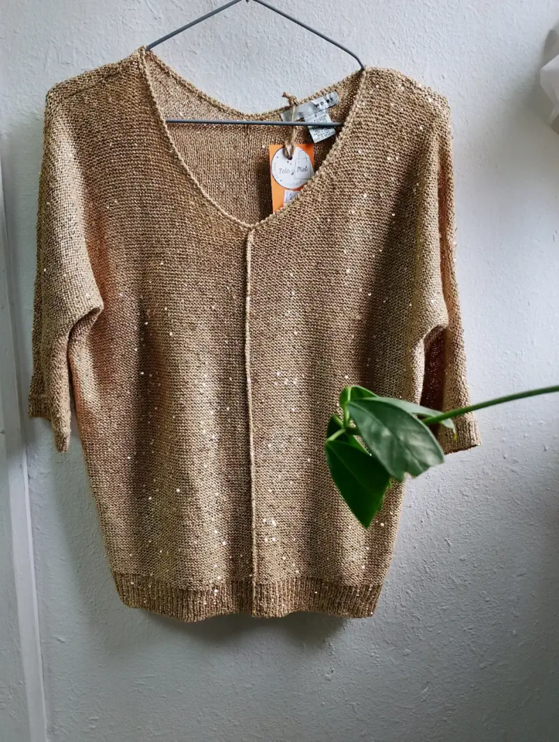Sweater de hilo, dorado con lentejuelas