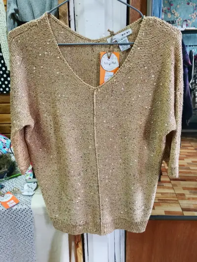 Sweater de hilo, dorado con lentejuelas - miniatura 2