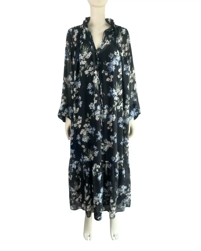 Vestido floral negro de manga larga - 2