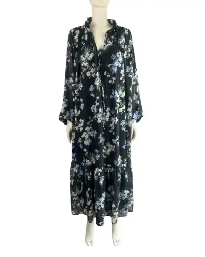 Vestido floral negro de manga larga - miniatura 2