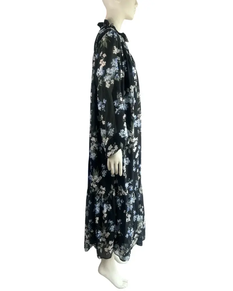 Vestido floral negro de manga larga - 3