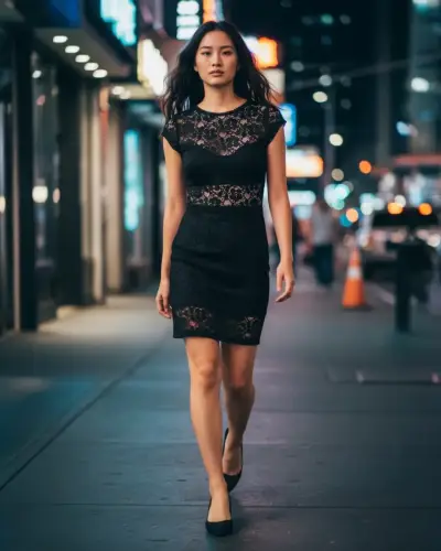 Vestido de encaje negro elegante - miniatura 1