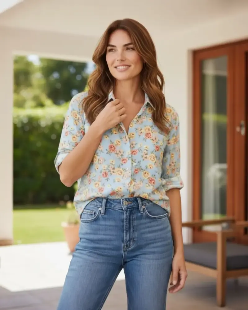 Camisa floral de mujer manga larga - 1