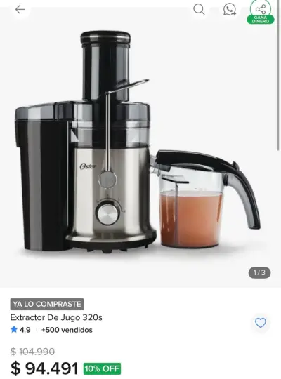 Extractor de Jugo Oster 320s Acero Inoxidable - miniatura 1
