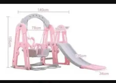 Columpio infantil con resbalín rosa - miniatura 2