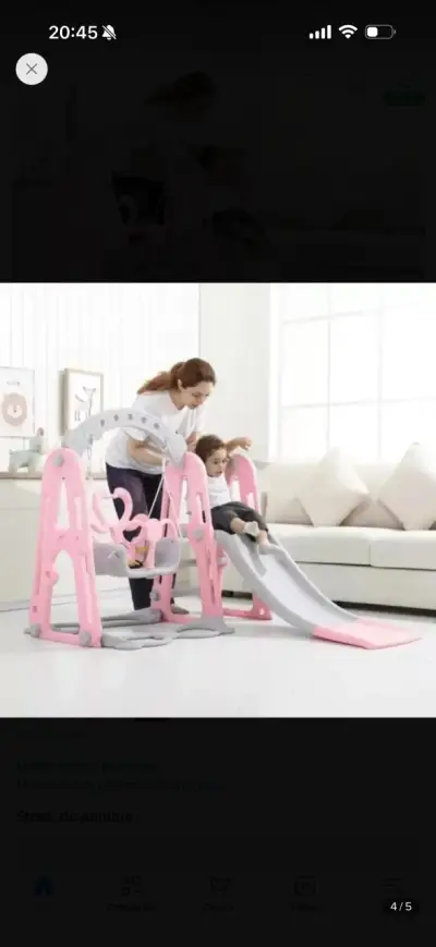 Columpio infantil con resbalín rosa - miniatura 4