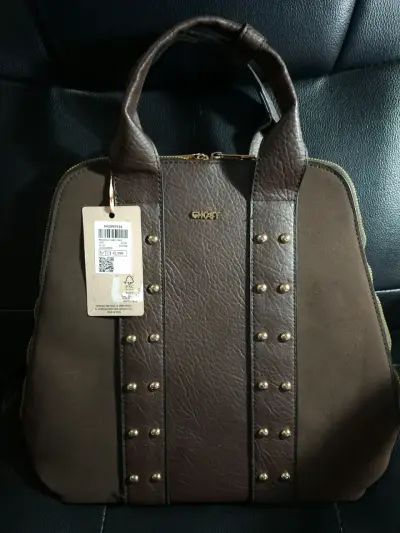 Mochila de cuero marrón con tachas Ghost - miniatura 1
