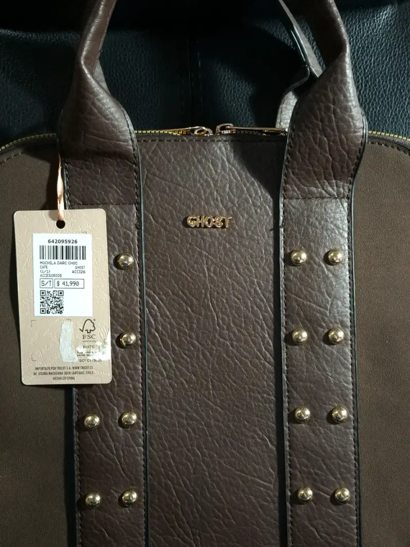 Mochila de cuero marrón con tachas Ghost - 2
