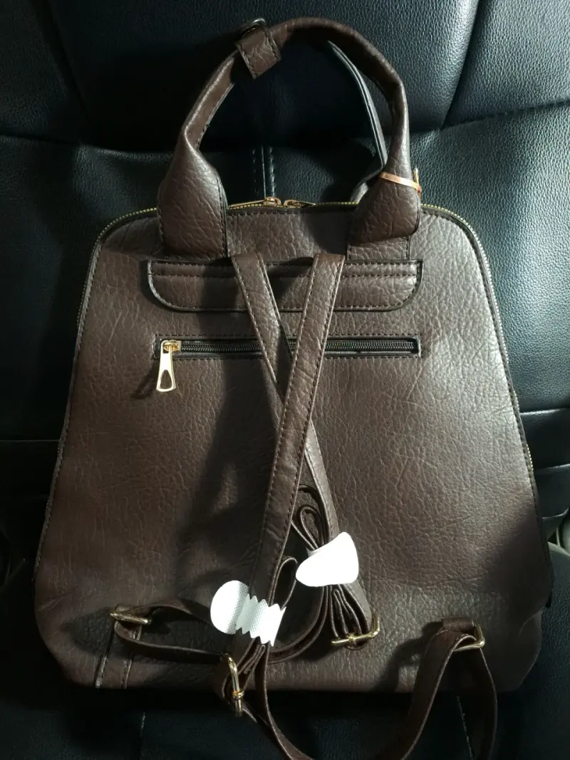 Mochila de cuero marrón con tachas Ghost - 3