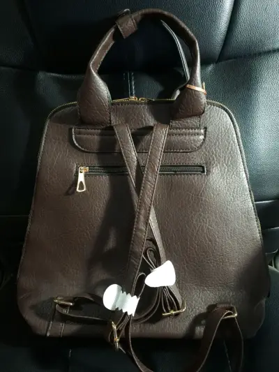 Mochila de cuero marrón con tachas Ghost - miniatura 3