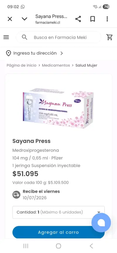 Sayana Press Medroxiprogesterona 104mg Pfizer - miniatura 1