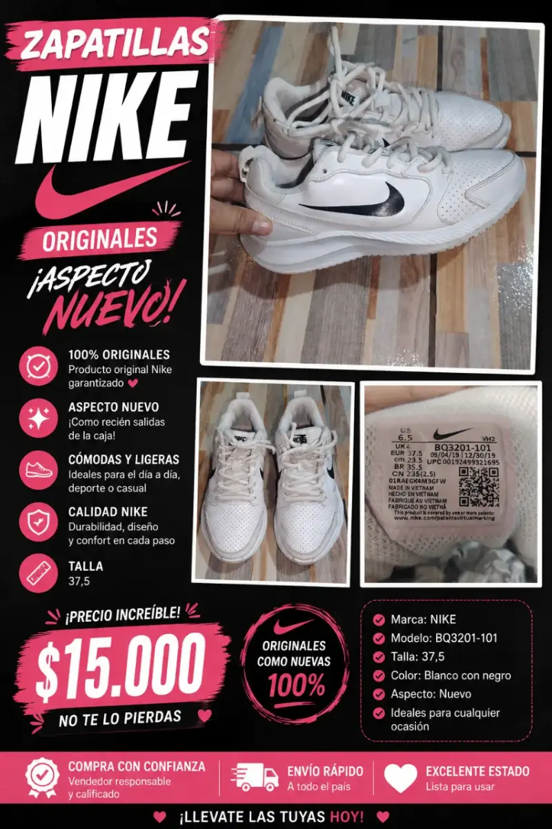 Zapatillas Nike blancas con negro, aspecto nuevo