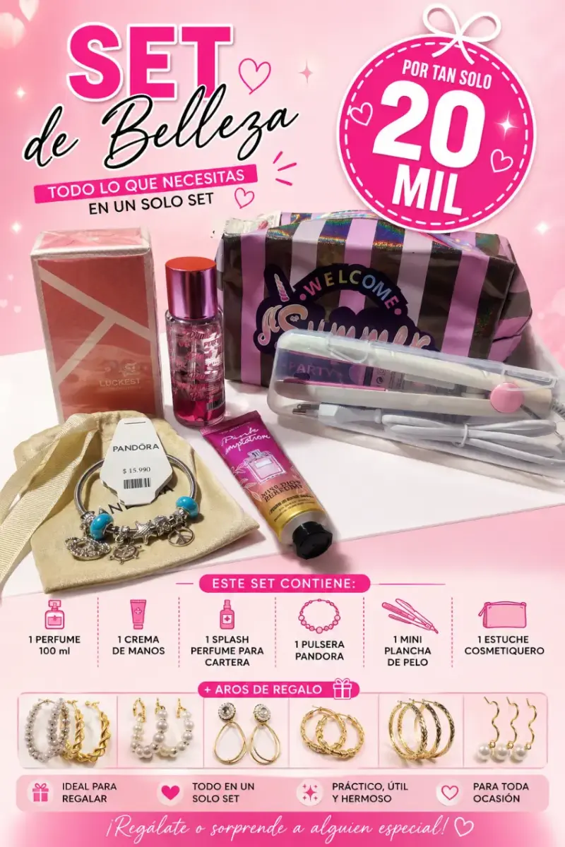 Set de belleza con perfume y accesorios