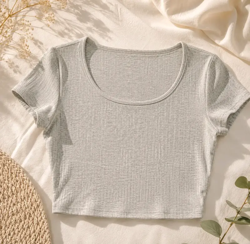 Polera corta gris de algodón