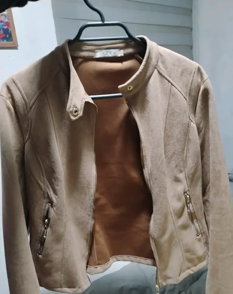 Chaqueta de gamuza beige con cierre - 2
