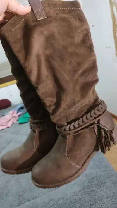 Botas de gamuza marrón con flecos N35 - miniatura 1
