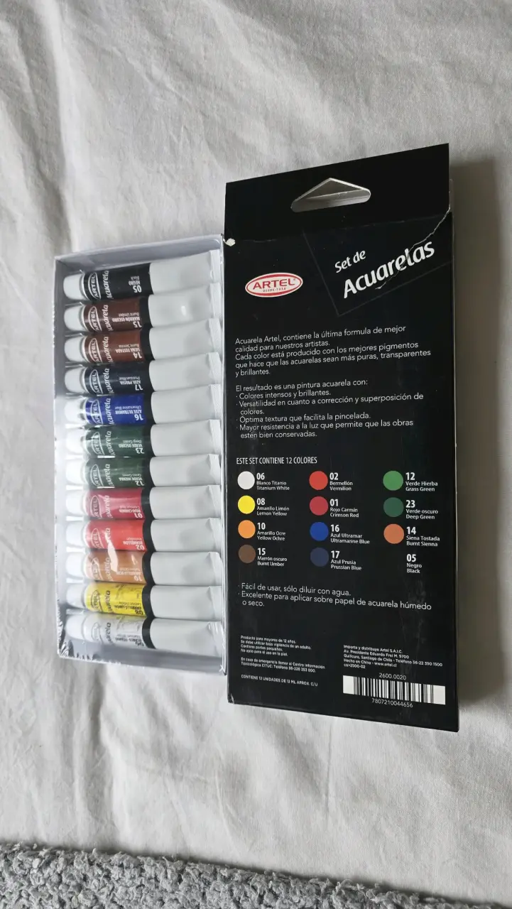 Set de acuarelas Artel 12 colores SELLADO - 2