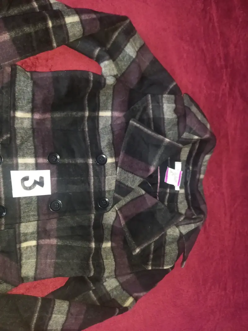 Abrigo de lana a cuadros para mujer M - 4