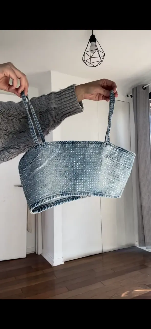 Top de mezclilla con cristales brillantes Zara - 1