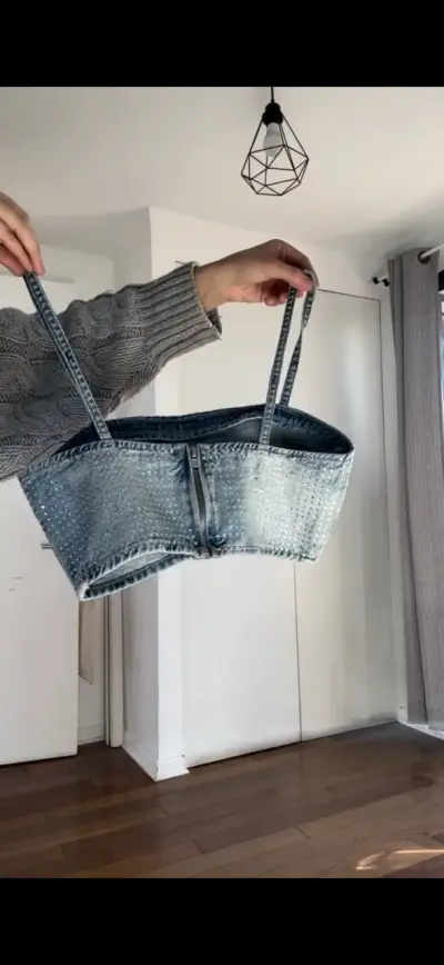 Top de mezclilla con cristales brillantes Zara - miniatura 2