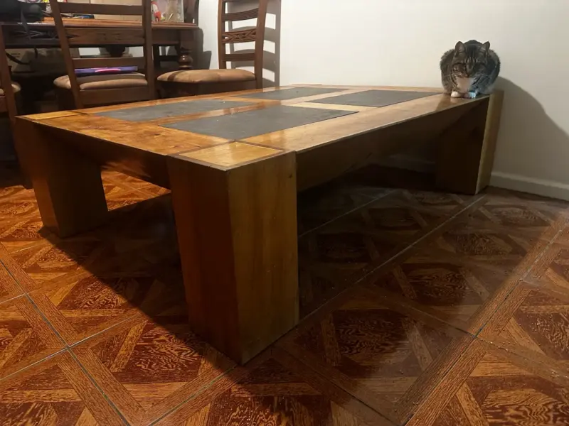Mesa de centro rústica de madera y piedra - 5
