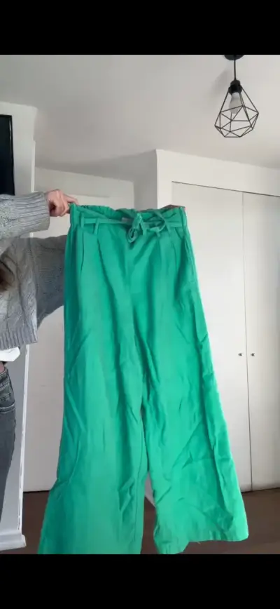 Pantalones verdes de lino con cinturón Basement - miniatura 1