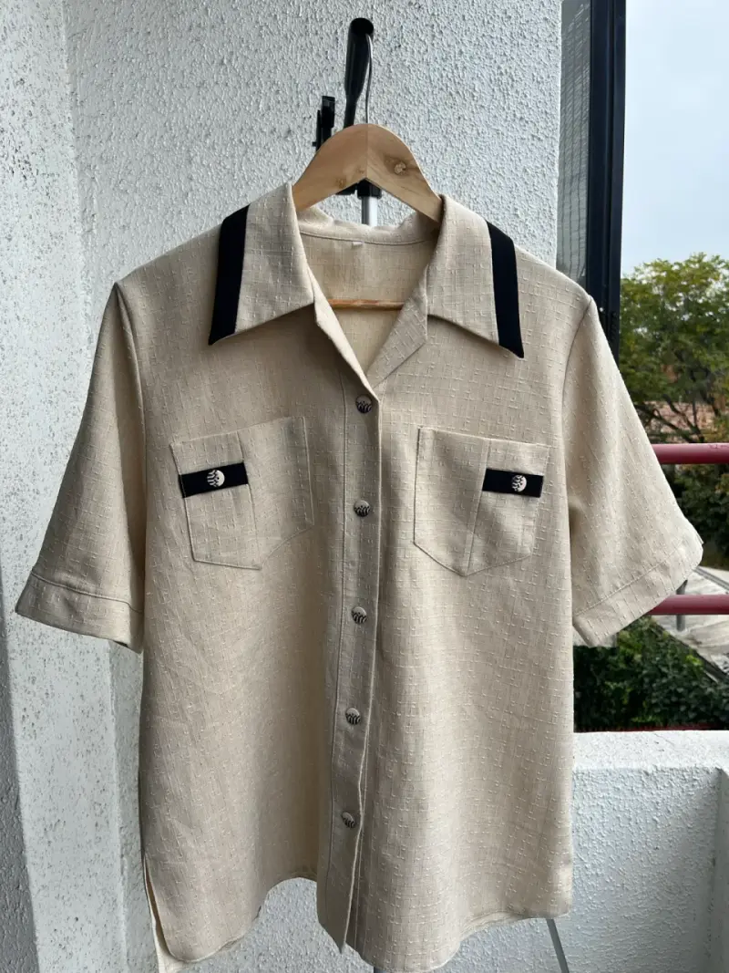 Camisa guayabera beige lino - 1