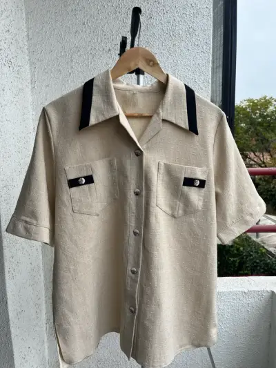 Camisa guayabera beige lino - miniatura 1