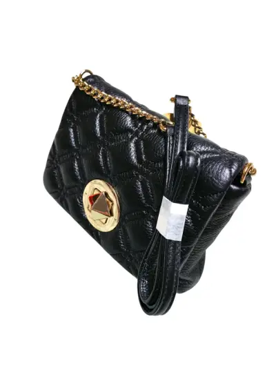 Cartera negra de cuero con cadena dorada - miniatura 1