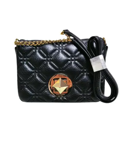 Cartera negra de cuero con cadena dorada - miniatura 2