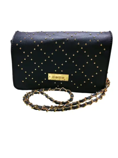 Cartera negra con tachas doradas y cadena - miniatura 2