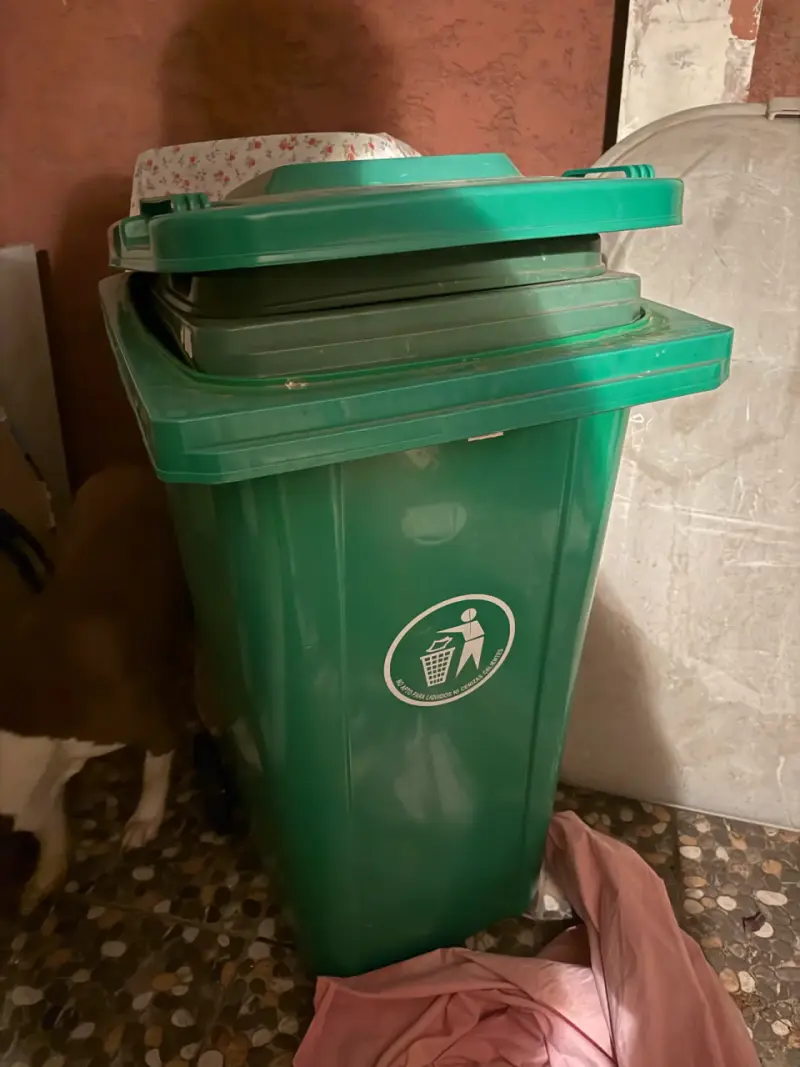 Contenedor de basura verde con tapa - 1