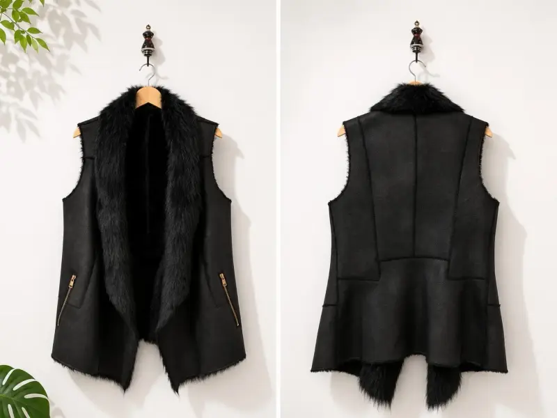 Chaqueta sin mangas con cuello de piel sintética