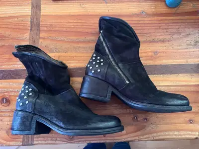 Botines de cuero negro con tachas as98 - miniatura 1
