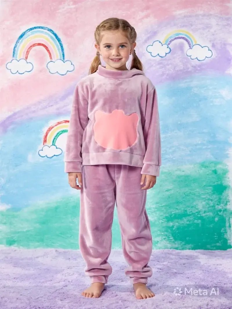 Pijama de niña de felpa suave color lila y rosado - 2