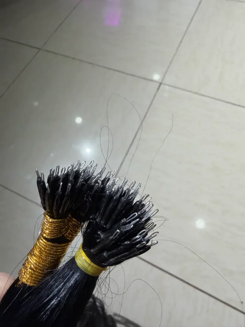 Extensiones de cabello negro con microanillas - 1