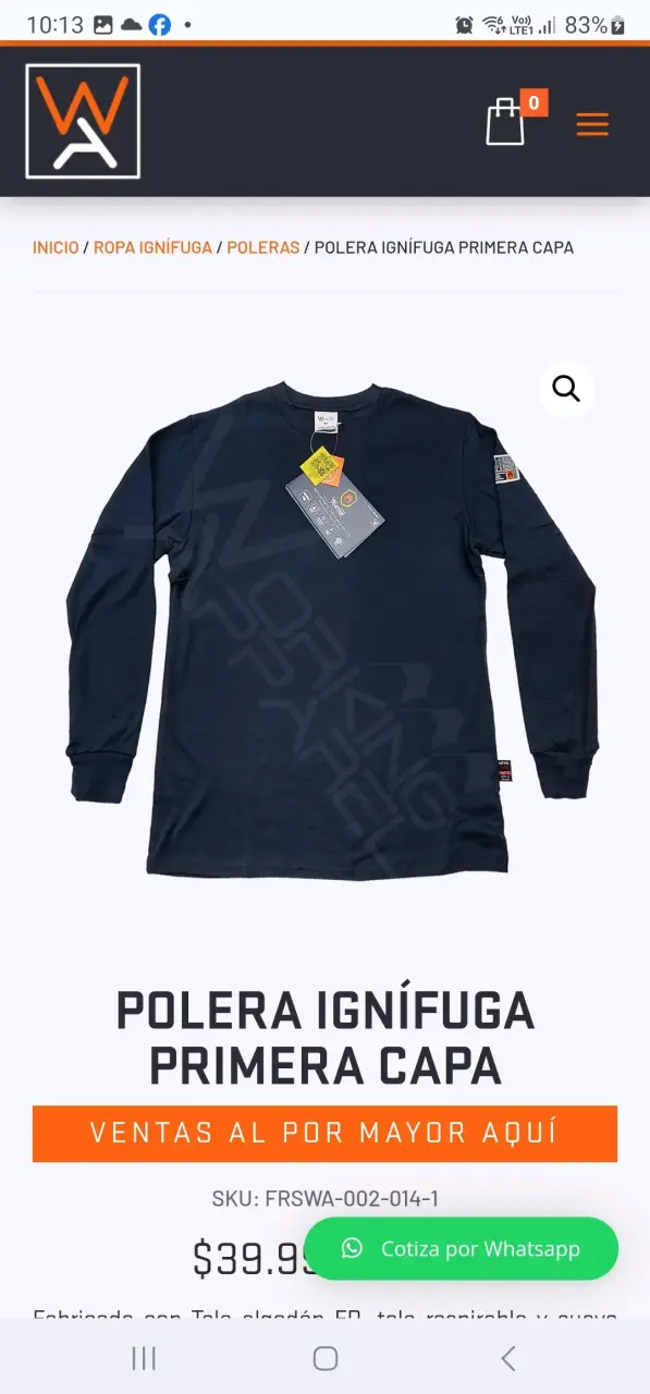 Polera ignífuga primera capa azul - 1
