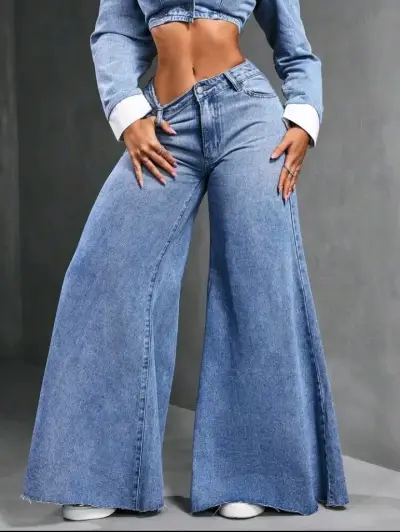 Jeans acampanados de mezclilla azul - miniatura 1