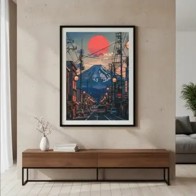 Moderno Cuadro Decorativo Fuji Y La Ciudad 42X62 - miniatura 1
