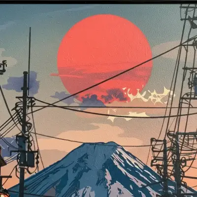 Moderno Cuadro Decorativo Fuji Y La Ciudad 42X62 - miniatura 2