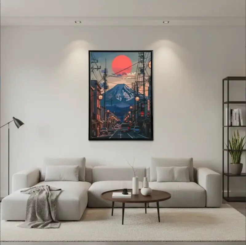 Moderno Cuadro Decorativo Fuji Y La Ciudad 42X62 - 3