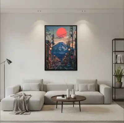 Moderno Cuadro Decorativo Fuji Y La Ciudad 42X62 - miniatura 3