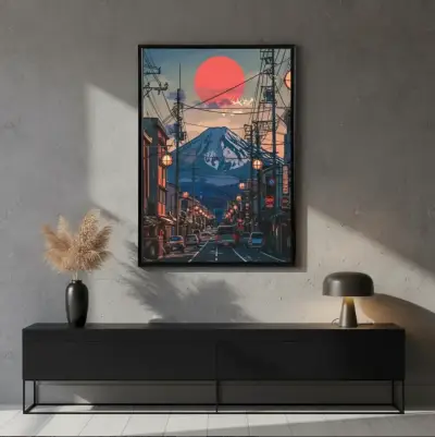 Moderno Cuadro Decorativo Fuji Y La Ciudad 42X62 - miniatura 4