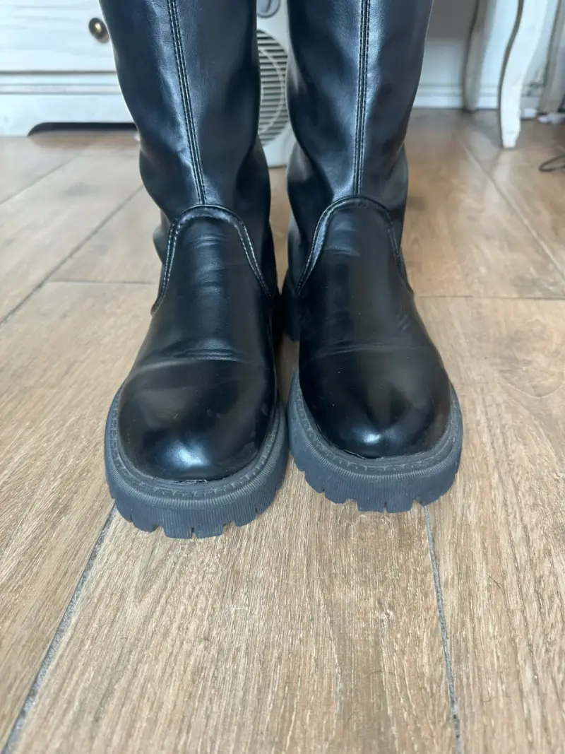 Botas largas de cuero negro para mujer - 2