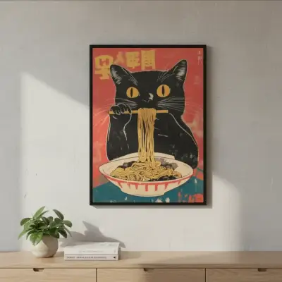 Hermoso Cuadro Decorativo Gato Glotón 42x62 - miniatura 2