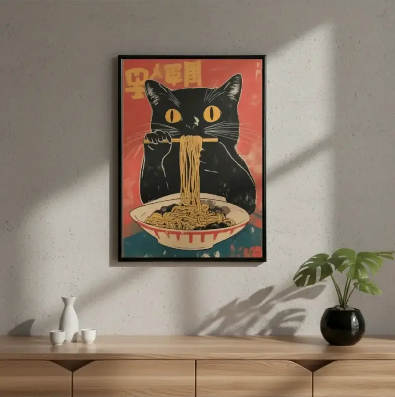 Hermoso Cuadro Decorativo Gato Glotón 42x62 - 3