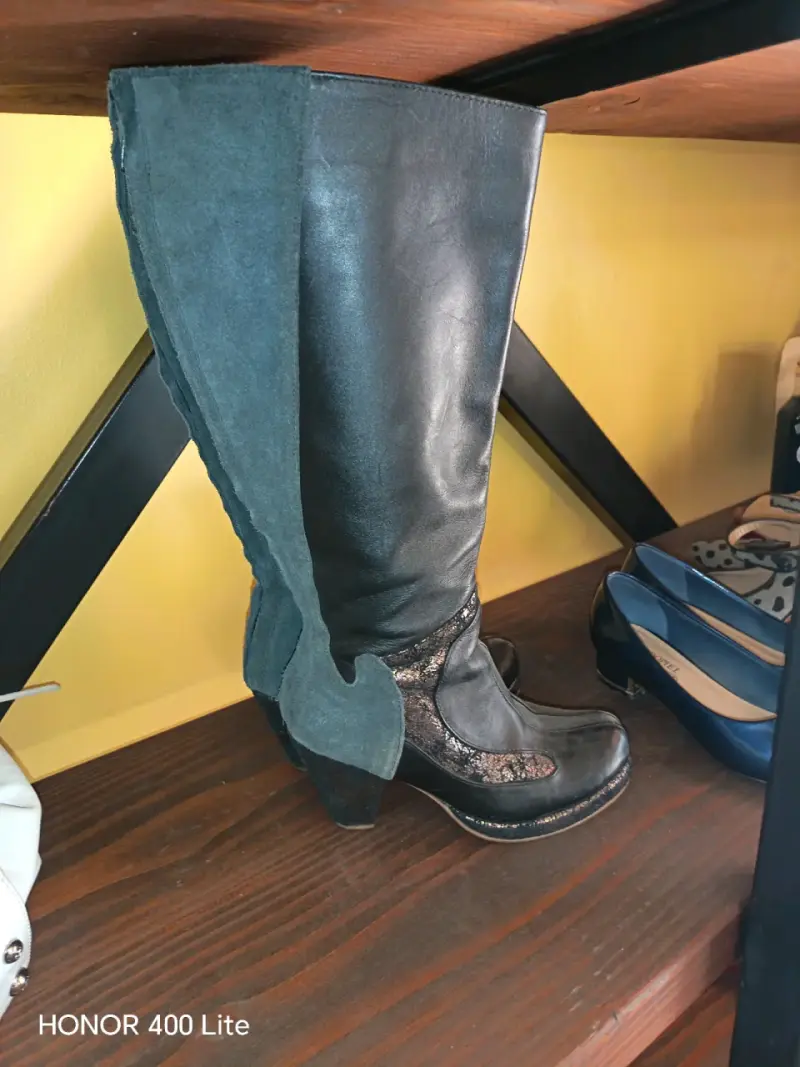 Botas largas de cuero negro para mujer - 2